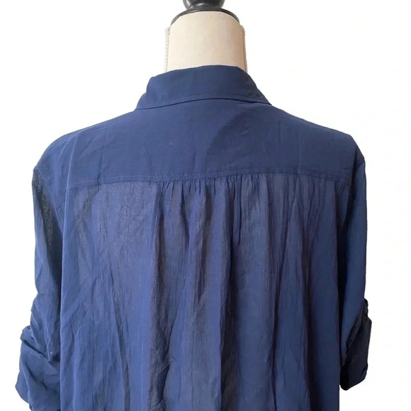 Lands’ End Navy Cotton Tunic Coverup 1X 2X Embroidered Button Front Beach - Picture 11 of 15